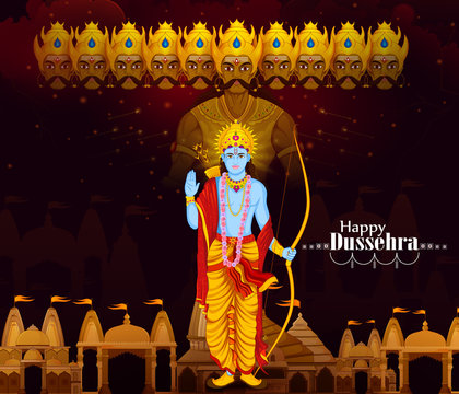 Lord Rama killing Ravana during Dussehra festival of India