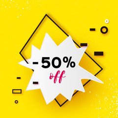 Sale tag, Special offer banner template. Trendy Geometric quote elemets Frame for text in paper cut style. For brochure, flyer or presentations design. Simple geometry. Yellow.