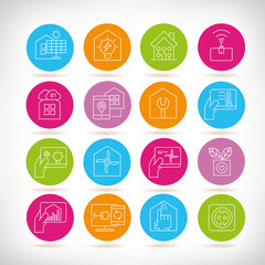 smart home and home automation system icons in colorful buttons