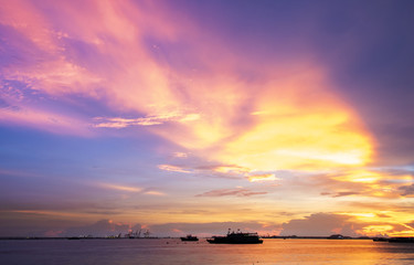 Fototapeta premium Colorful of sunset on sea scape background