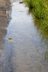 Big puddle at the side pf a road