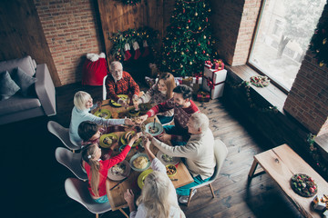 Top above high angle view of noel family meeting, party couple b