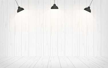 Wooden room space background and light bulb. Vector.