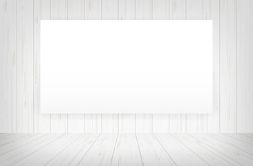 White canvas frame in room space background. Vector.