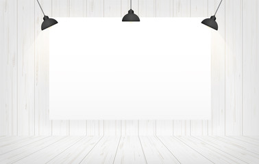 White canvas frame in room space background. Vector.