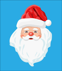 Santa claus head with beard and red hat.