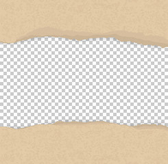 Torn paper edges for background. Ripped brown paper texture on transparent background. Vector.