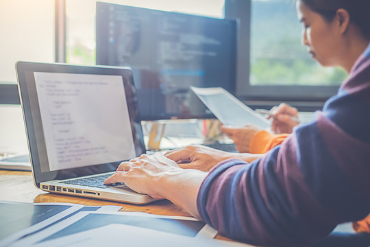 Programmer working in a software development and coding technologies. Website design.Technology concept.