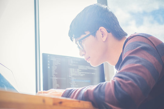 Programmer working in a software development and coding technologies. Website design.Technology concept.