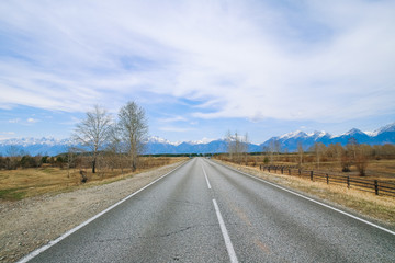 Asphalt road to the mountains Sayany