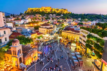 Fotobehang Athene, Griekenland - Monastiraki-plein en Akropolis © ecstk22