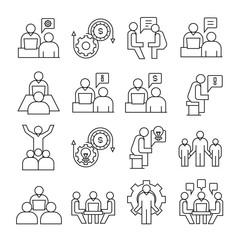 business and organization management icons, line theme