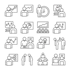 business and organization management icons, line theme