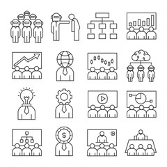 business and organization training class icons, line theme