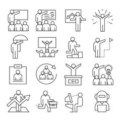 business and organization management icons, line theme