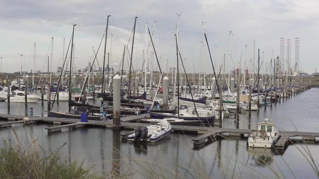 Harbour with luxury sail boats close to the sea in Ijmuiden, Holland