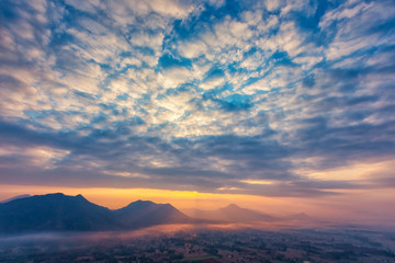 Fototapeta na wymiar Landscape lot of fog Phu Thok Mountain at Chiang Khan ,Loei Province in Thailand.