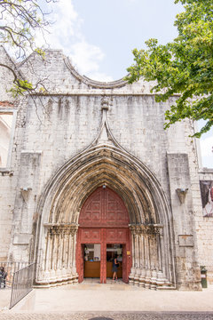 Facade of the Gothic Church of Our Lady of Mount Carmel (Igreja do Carmo), destroyed by an earthquake in 1755,  Lisbon, Portugal