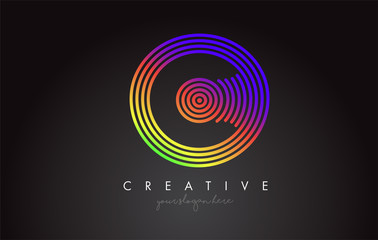 C Letter Logo Design with Colorful Rainbow Circular Shapes. Vibrant Letter Logo.