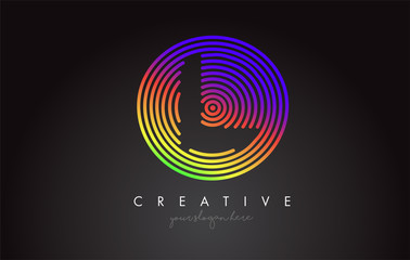 L Letter Logo Design with Colorful Rainbow Circular Shapes. Vibrant Letter Logo.