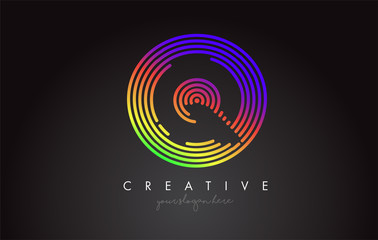 Q Letter Logo Design with Colorful Rainbow Circular Shapes. Vibrant Letter Logo.