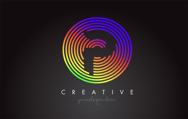 P Letter Logo Design with Colorful Rainbow Circular Shapes. Vibrant Letter Logo.