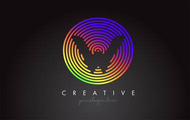 W Letter Logo Design with Colorful Rainbow Circular Shapes. Vibrant Letter Logo.