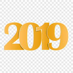 Happy new year 2019. Vector illustration 2019 on transparent background with shadow. Layers grouped for easy editing illustration.  For your design.