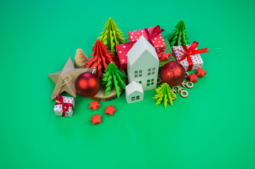 Decorative Christmas composition green background