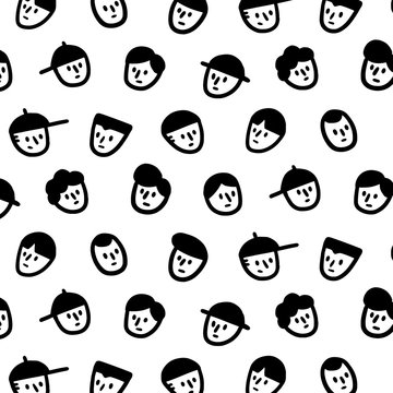 Hand drawn vector illustration of men face pattern in cartoon style.