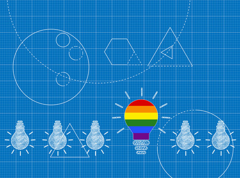 Blueprint of Innovation concept with LGBT bulbs