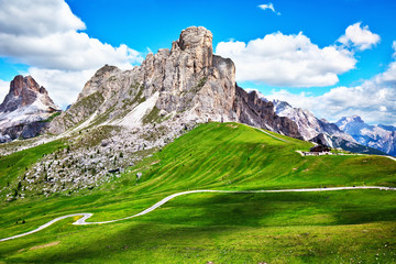 Fototapeta na wymiar Passo Giau, popular travel destination in Dolomites