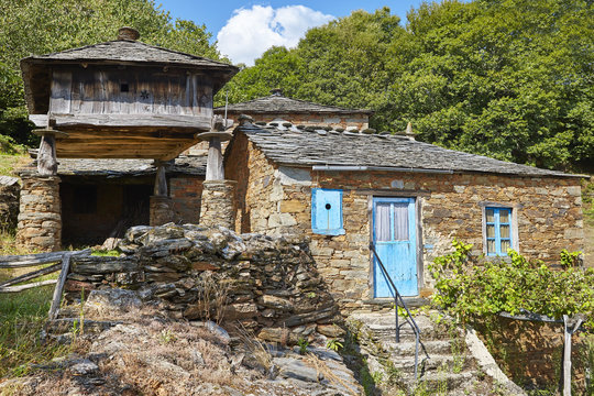 Traditional stone construction village with horreo in Asturias. Spain