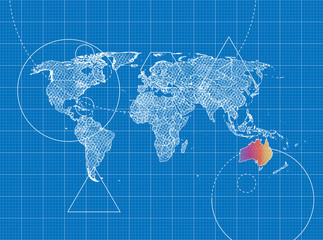 Blueprint of World Map to Australia