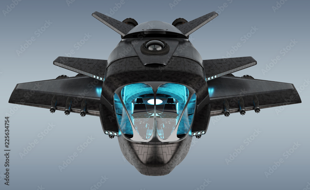 Poster Futuristic spacecraft isolated on grey background 3D rendering