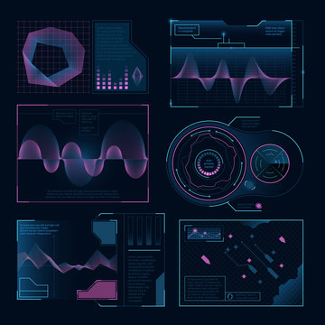 Modern digital symbols of web ui. Vector pictures set for design projects. Digital technology ui interface, modern hud screen illustration