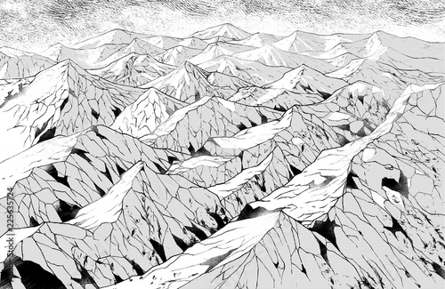 漫画風ペン画イラスト 雪山 Wall Mural Wallpaper Murals Haikeisouko
