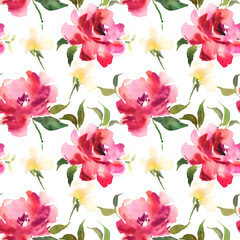 Watercolor floral seamless pattern with colorful hand drawn flow