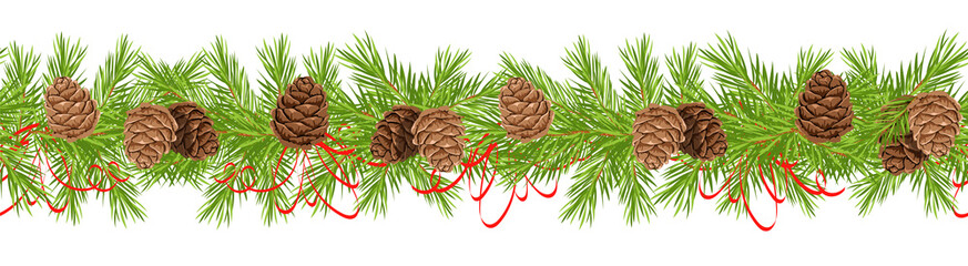 Fototapeta premium horizontal Christmas decoration with cones