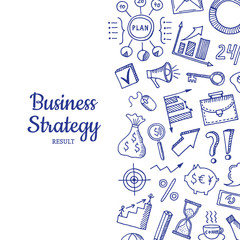 Vector business doodle icons background with place for text illustration. Sketch business drawing, hourglass and plan