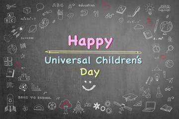 Happy universal children's day greeting on school chalkboard