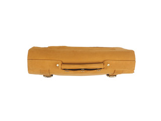 Messenger leather bag isolated on a white background. Top view