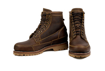Men’s  boot with isolated on a white background, closed up
