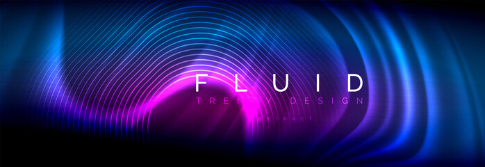 Neon glowing fluid wave lines, magic energy space light concept, abstract background wallpaper design
