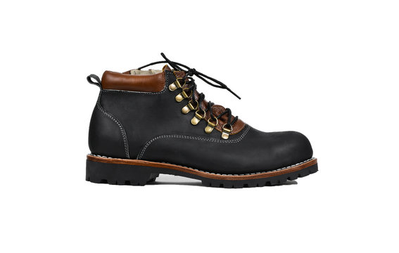 Men&rsquo;s black boot isolated on a white background.