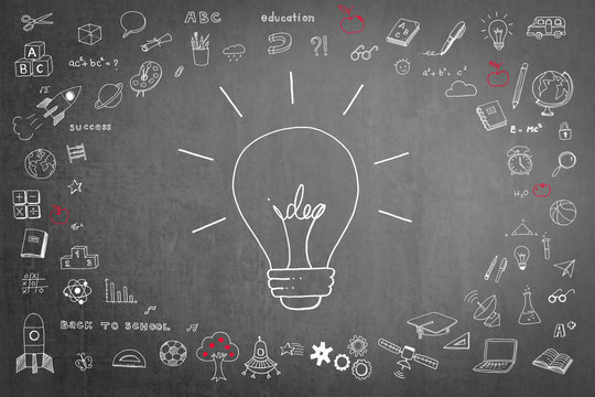 Idea light bulb doodle creative thinking on education success