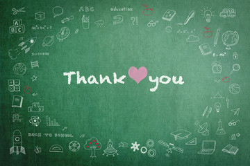 Thank you day announcement on green chalkboard with doodle