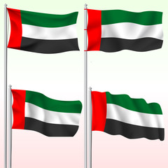 Set of United Arab Emirates textile waving flag isolated vector illustration