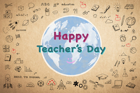 Happy world teacher's day concept with doodle on recycle paper