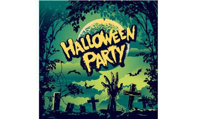 halloween night background with pumpkin haunted house and full moon flyer or invitation template